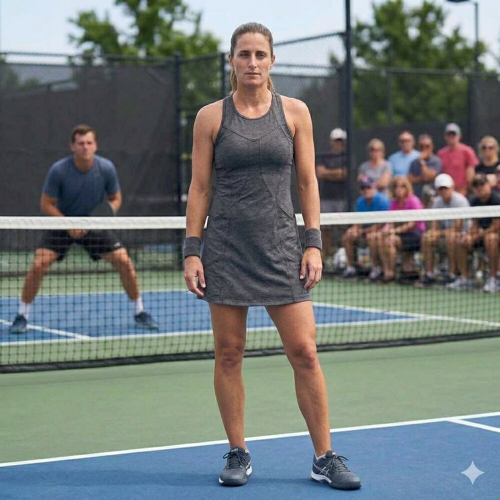 LOLE Grey Sunrise A-Line Yoga Athletic Tank Dress Size Medium EUC